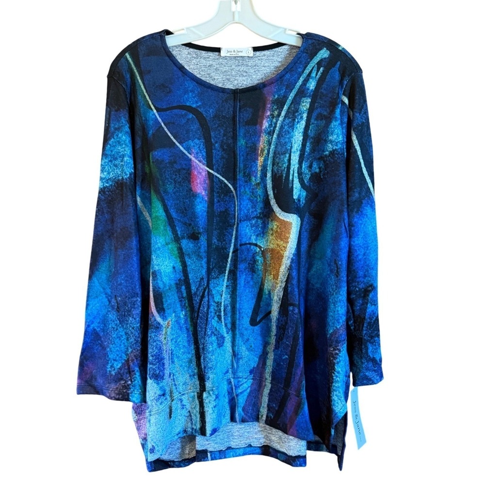 NEW Jess & Jane Eclipse Brushed knit Long Sleeve Top Blue Large USA NWT - Picture 2 of 9